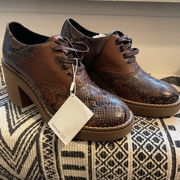 Geox Leather Adrya Snakeskin Brown Ankle Boots - Picture 1 of 8